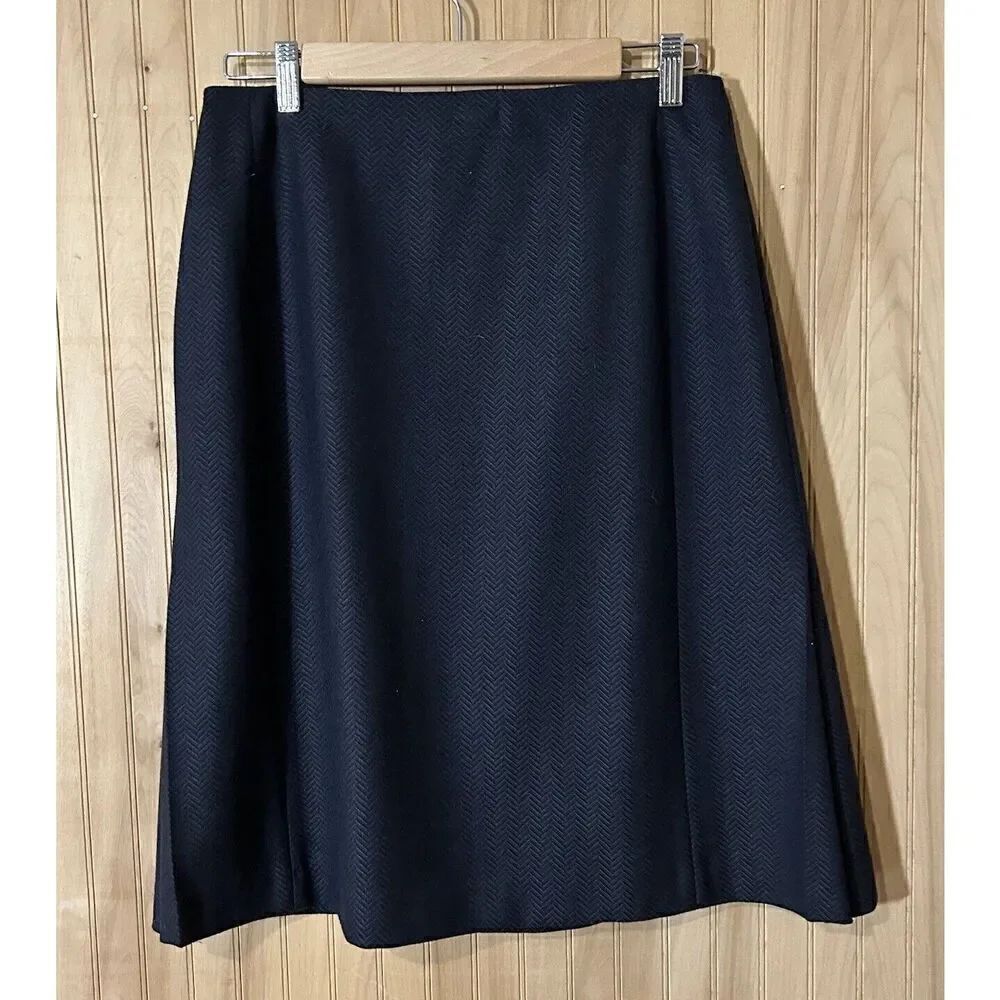 Harve Benard Skirt 10 Black & Gray Herringbone 100% Wool Lined Vintage